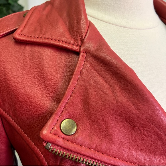 Lucky Brand 100% Lamb Leather Red Moto Jacket - Picture 4 of 16